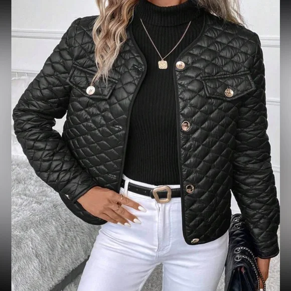 Cozy  black button up quilt jacket - Picture 2 of 5